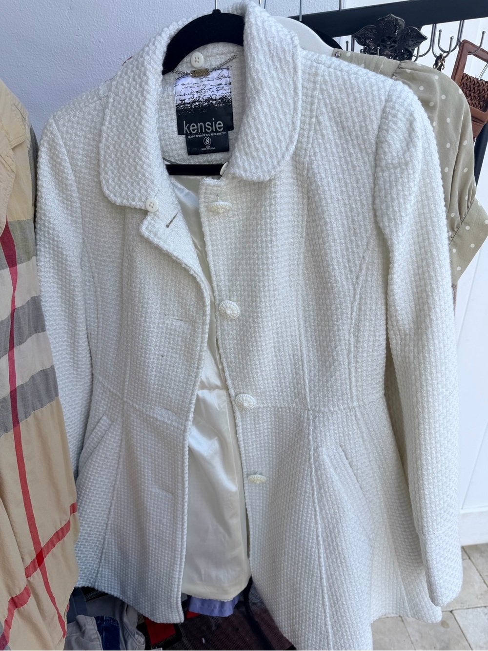 kensie Women's Textured White Button Jacket